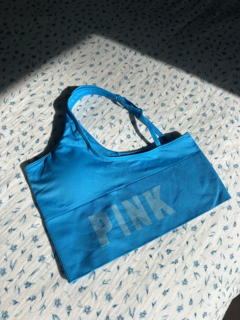 PINK Bright Teal Blue Adjustable-Strap Sports Bra - Picture 2 of 3